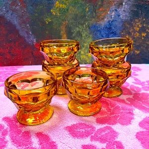 VTG Set of Six Midcentury Amber Glass Sherbet Cups